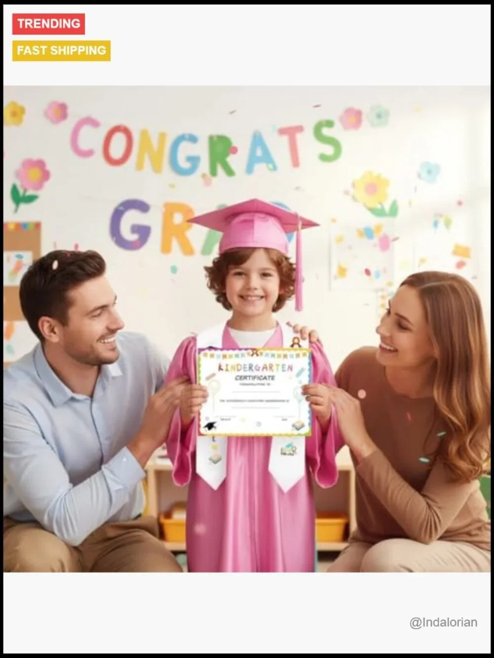 Polyester Graduation Cap and Gown Set with Cartoon Print and 2026 Tassel